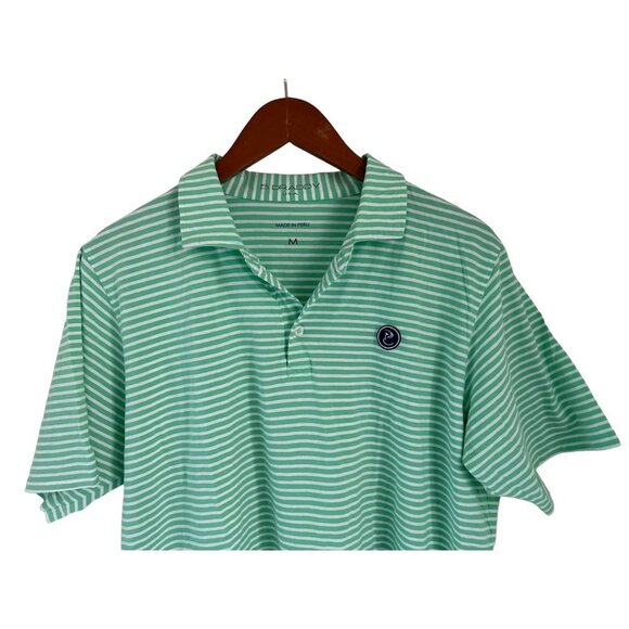 B DRADDY PIMA Cotton POLO Shirt Embroidered Logo Green White Pinstripes - MED - Picture 2 of 8